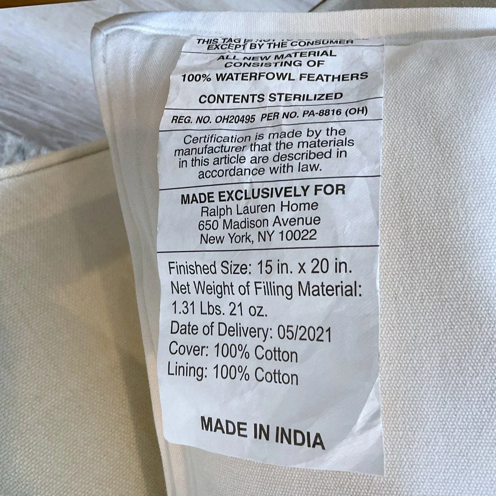 Lauren Ralph Lauren Allie Embroidery Cream 15x20 Feather‎ Pillow NWT $170